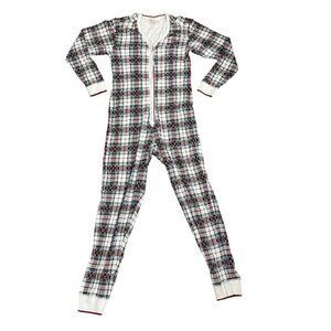 Victoria's Secret pajamas Women's S white green red plaid one piece waffle knit